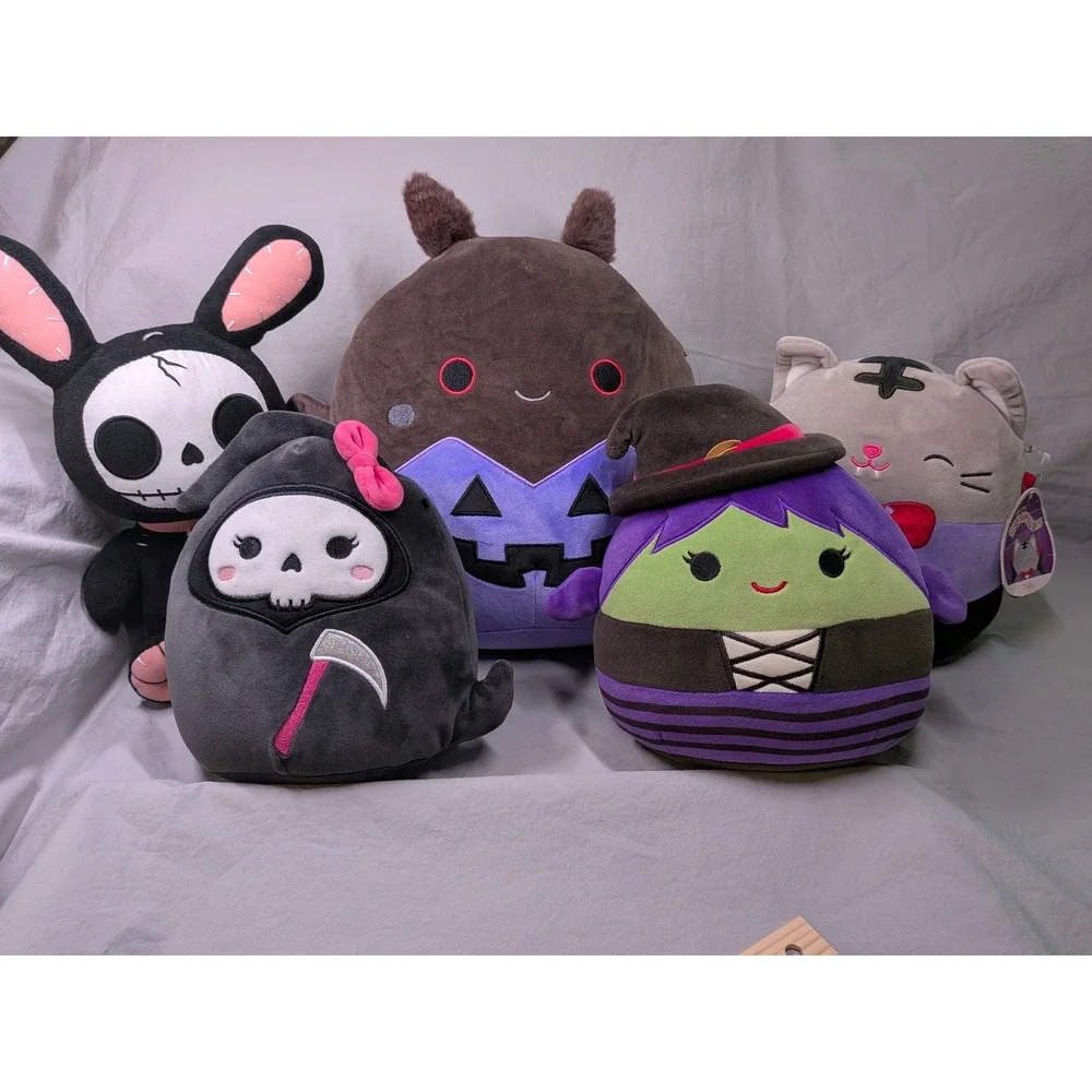 Squishmallows Halloween Plush Lot Perkin Tally Glenda Roslyn Furrybones Bunny